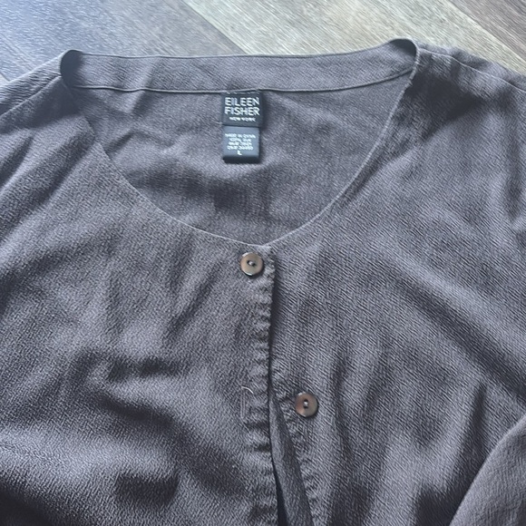 Eileen Fisher Brown 100% Silk Button Down Shirt Size Large - Picture 2 of 2